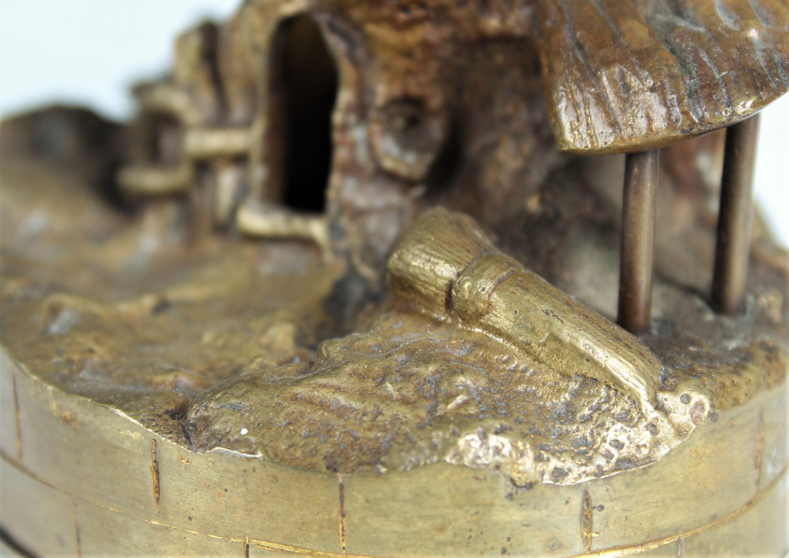 19th Century Antique Inkwell, Gilded Bronze, Thatched Roof Cottage, Circa 1880 For Sale