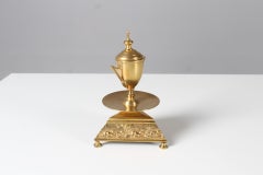 Antikes Tintenfass, vergoldete Bronze, antikes Schreibtisch Utensil, Vasenform