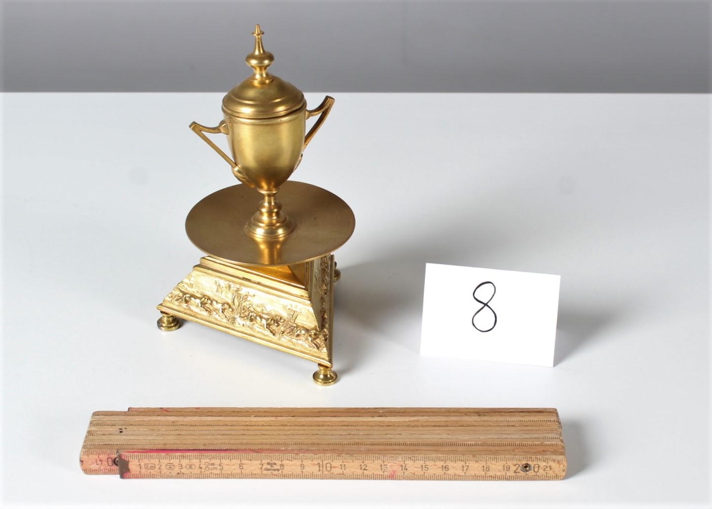 Encrier d'antiquités, bronze doré, outil de bureau ancien, forme de vase en vente 2
