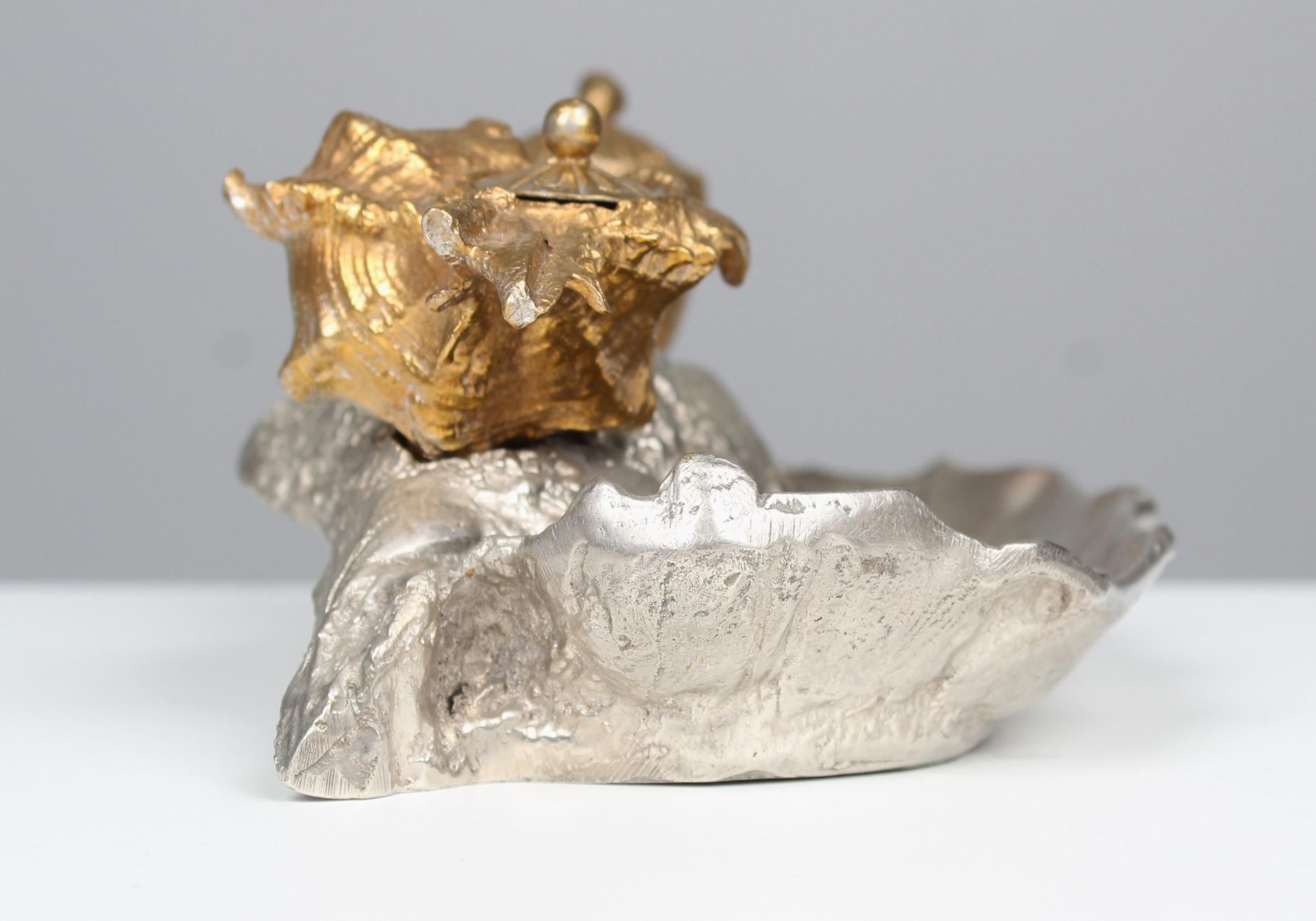 Antique Inkwell, Seashells, Gilded and Silvered, Bronze Dorée, Mid 19th Century For Sale 4