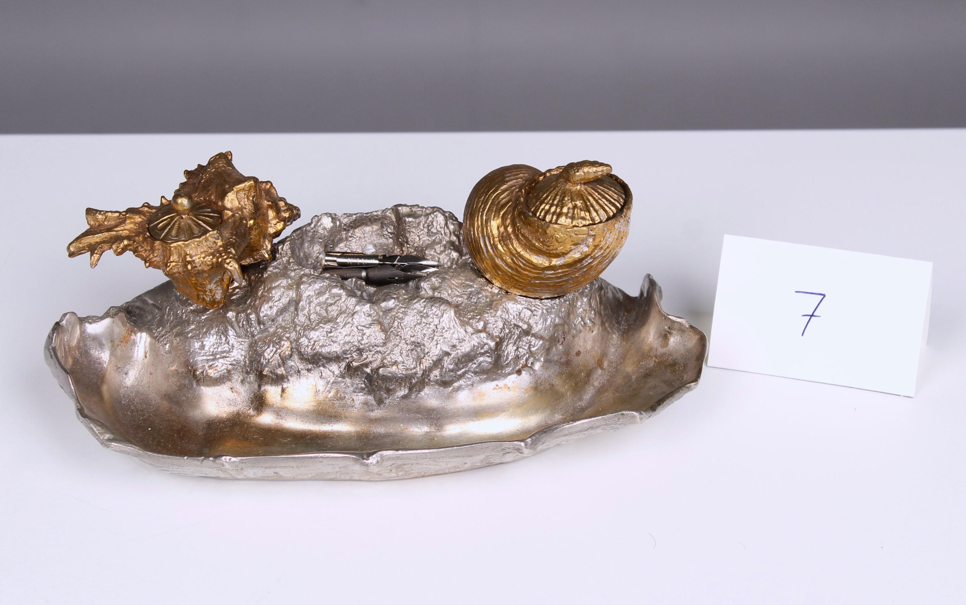 Antique Inkwell, Seashells, Gilded and Silvered, Bronze Dorée, Mid 19th Century For Sale 9