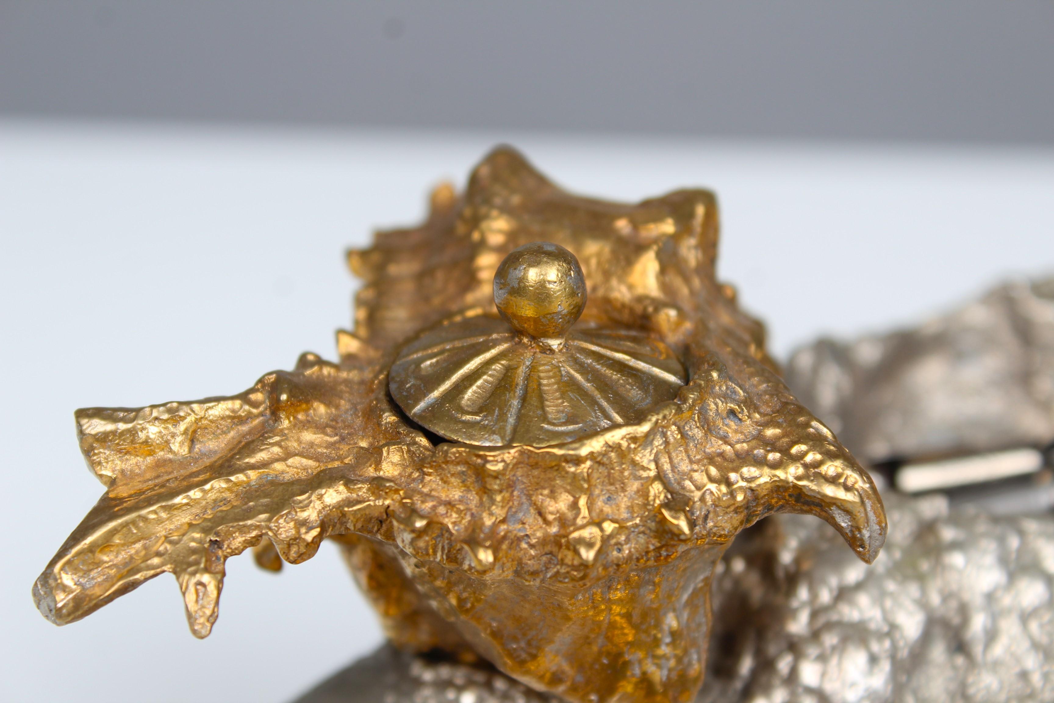 Victorian Antique Inkwell, Seashells, Gilded and Silvered, Bronze Dorée, Mid 19th Century For Sale