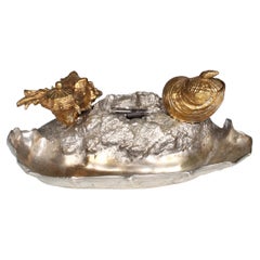 Antique Inkwell, Seashells, Gilded and Silvered, Bronze Dorée, Mid 19th Century