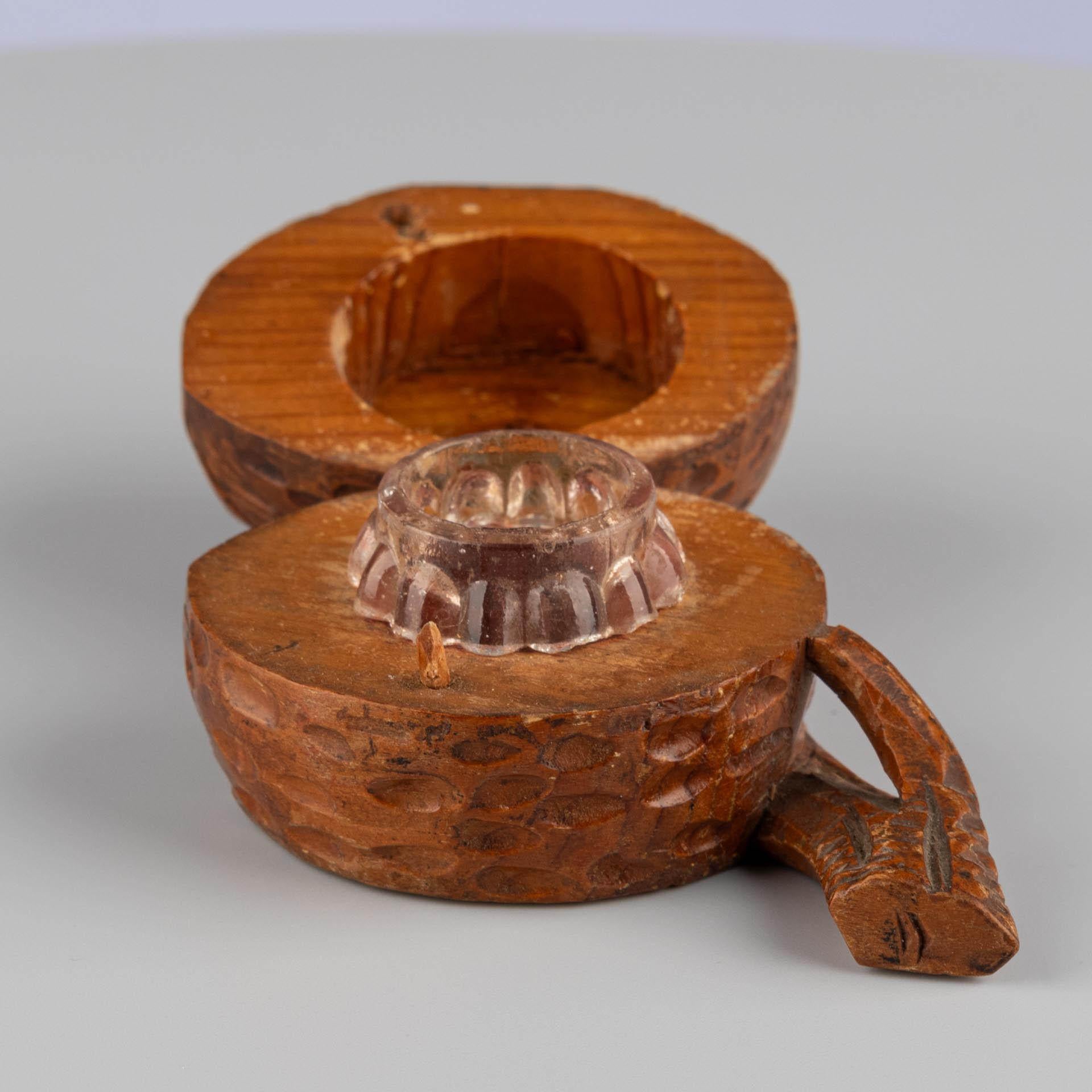 Pine Antique Inkwell, Shape of a Walnut, Marked GRENOBLE, Switzerland, circa 1900 For Sale