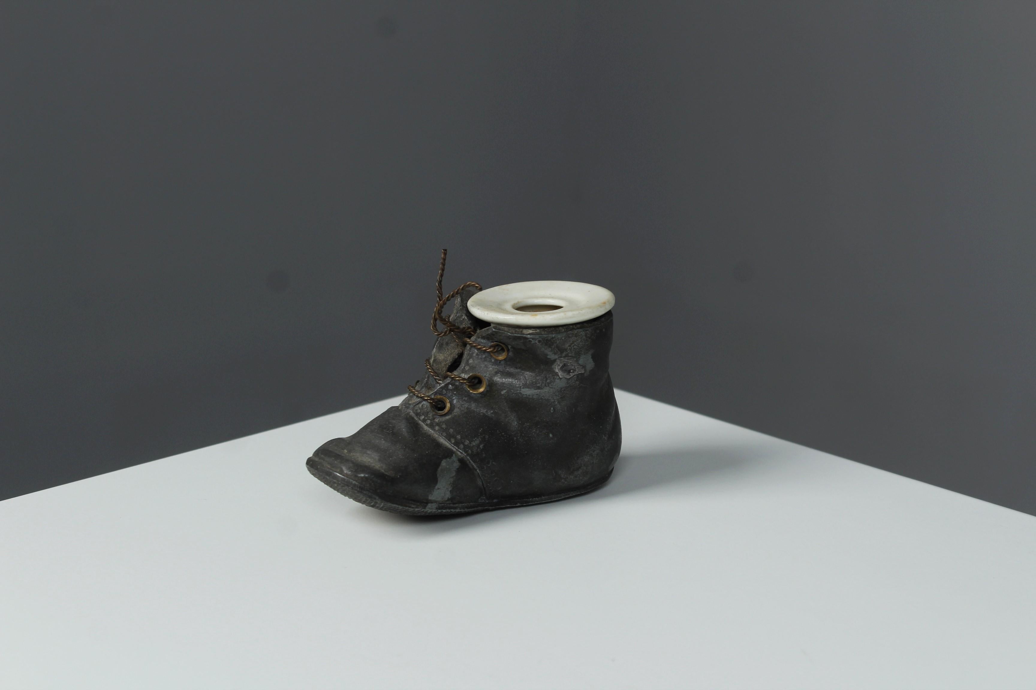 Early Victorian Antique Inkwell, Shoe, Boot, France, Late 19th Century For Sale