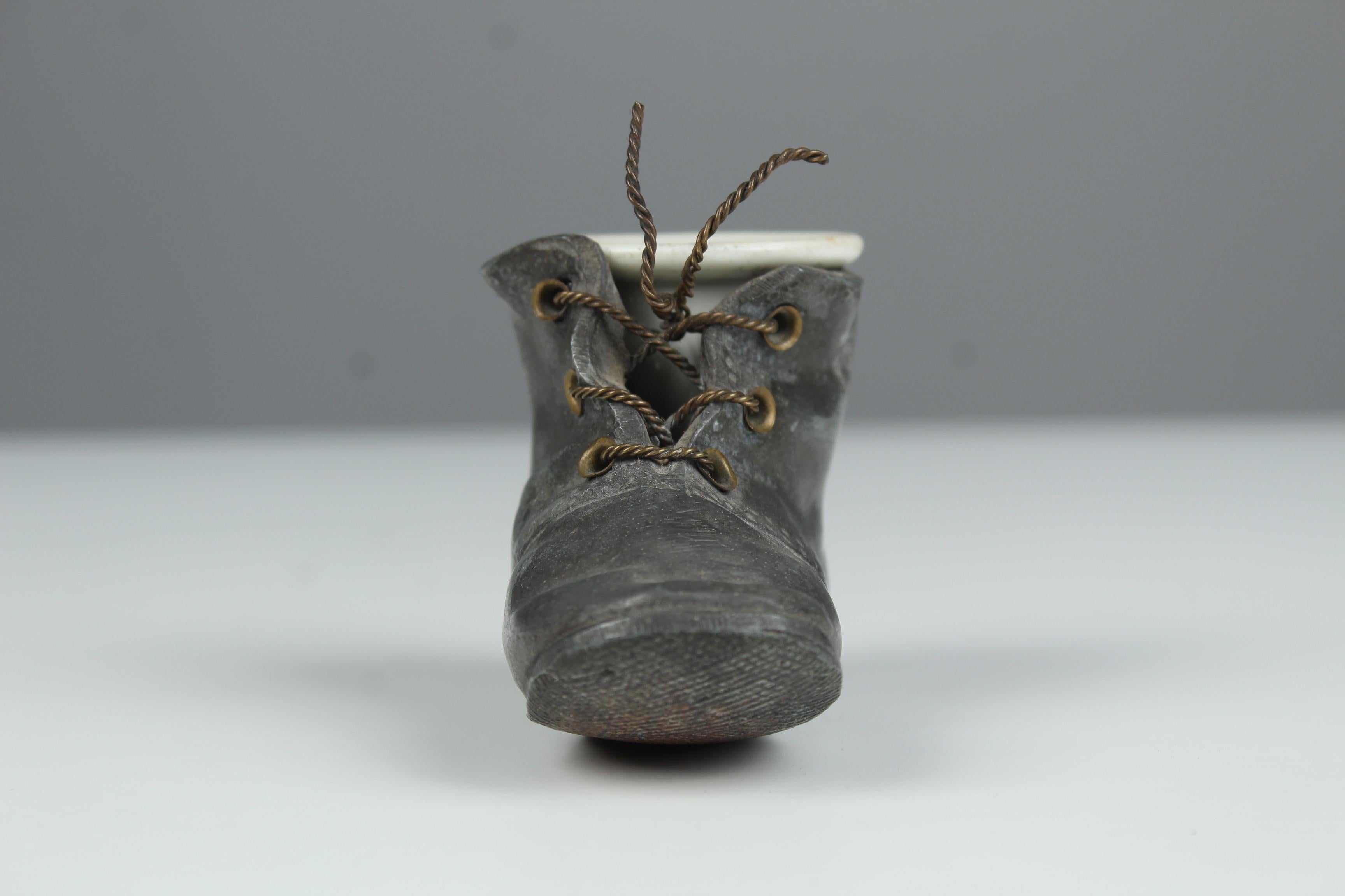 Metal Antique Inkwell, Shoe, Boot, France, Late 19th Century For Sale