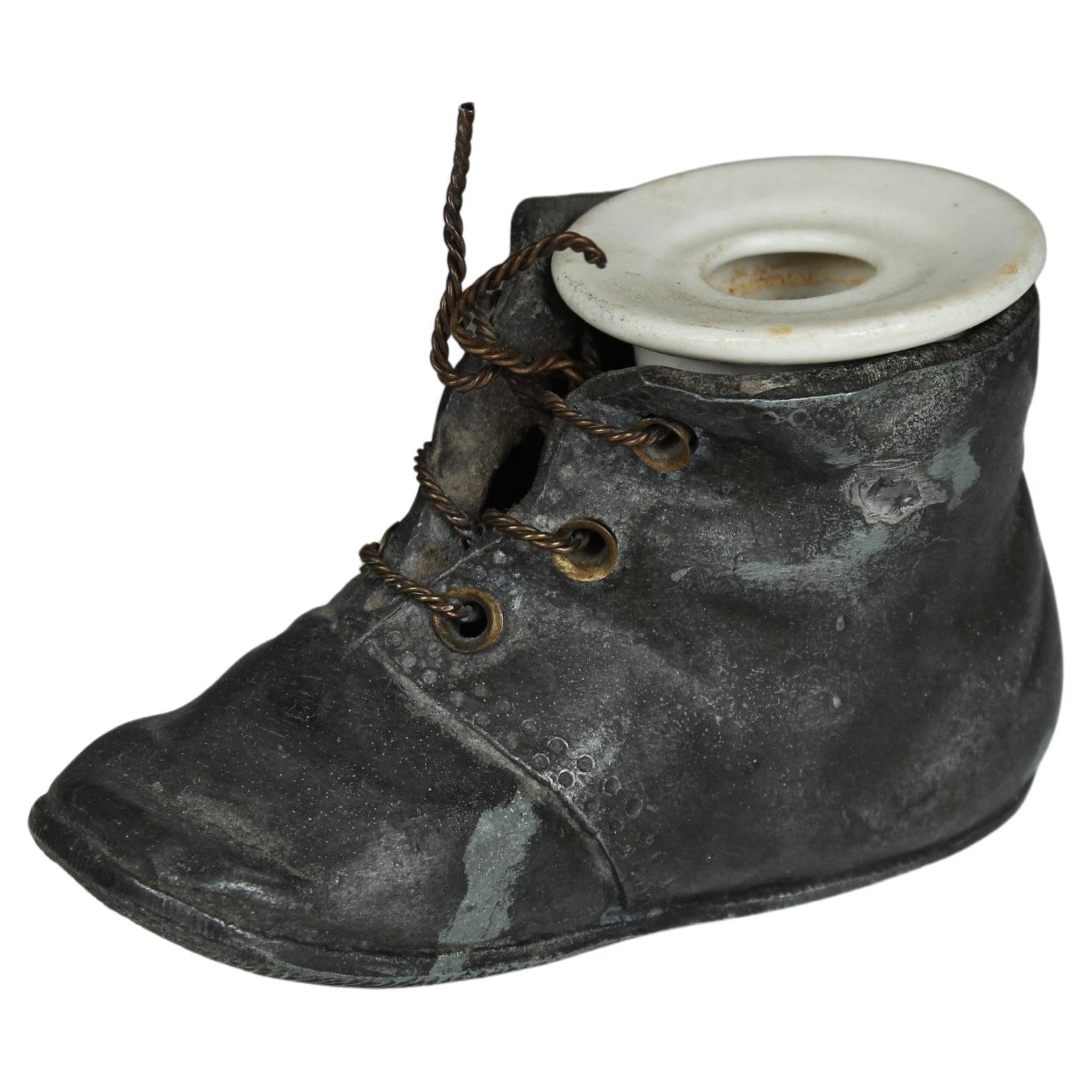 Antique Inkwell, Shoe, Boot, France, Late 19th Century For Sale