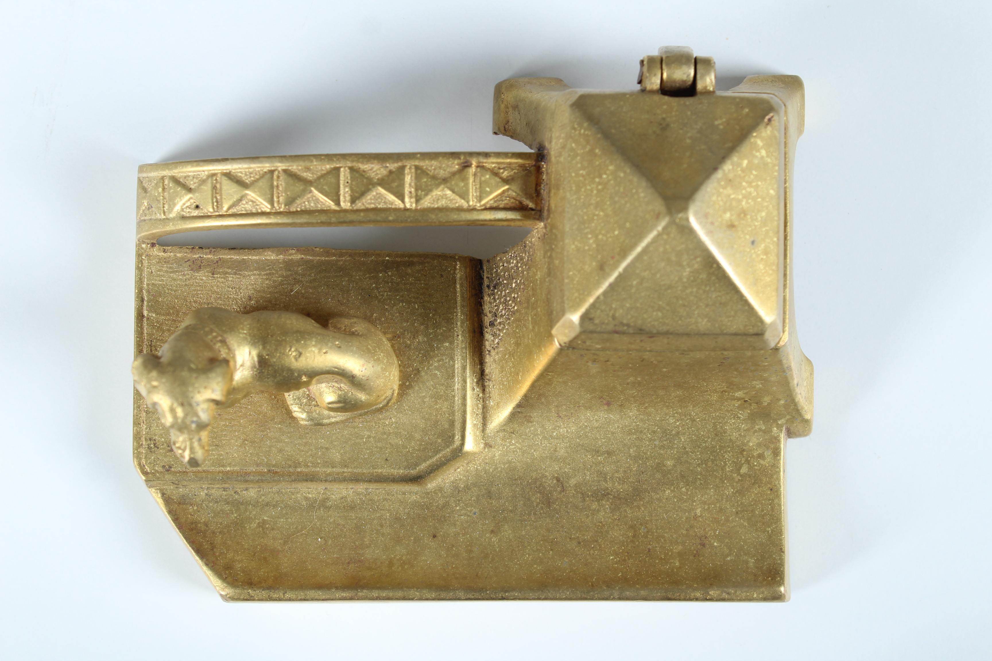 Antique Inkwell With Dachshund Sculpture, Brass, Early 20th Century For Sale 1
