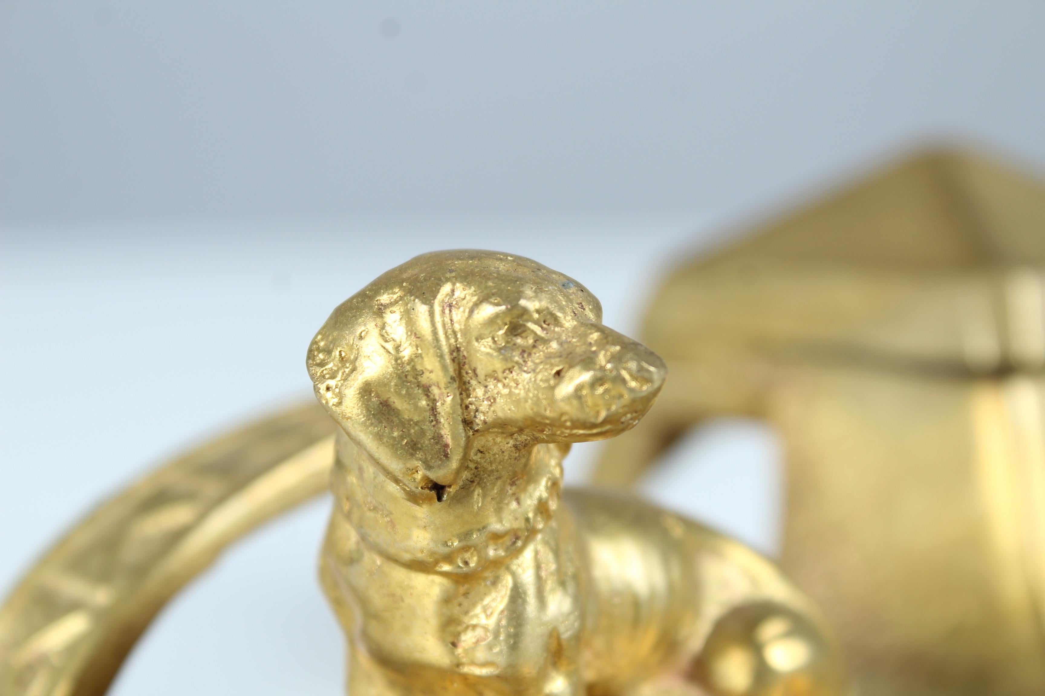 Antique Inkwell With Dachshund Sculpture, Brass, Early 20th Century For Sale 5