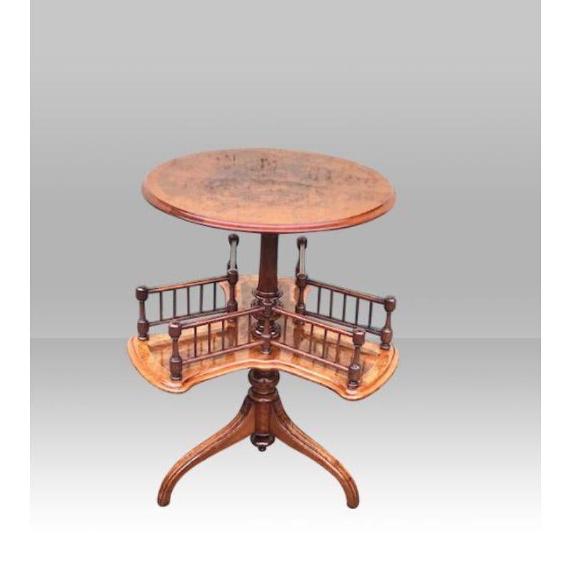 Magnificent antique inlaid and cross banded burr walnut book reading lamp table of outstanding exibition quality

70cm high 
40cm diameter 
Circa 1890 
 
Declaration: This item is antique. The date of manufacture has been declared as 1890.