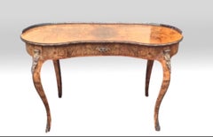 Antique Inlaid and Marquetry Burr Walnut Kidney Shaped Table Desk