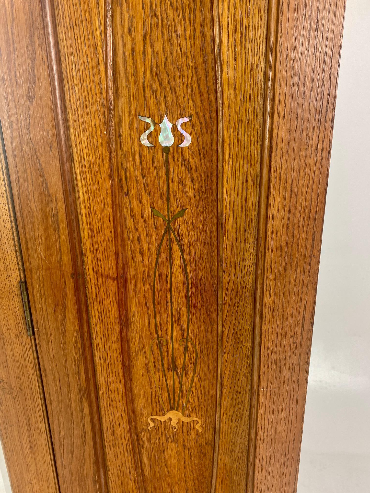Antique Inlaid Art Nouveau Oak Armoire Wardrobe, Closet, Scotland 1910, B664 In Good Condition In Vancouver, BC