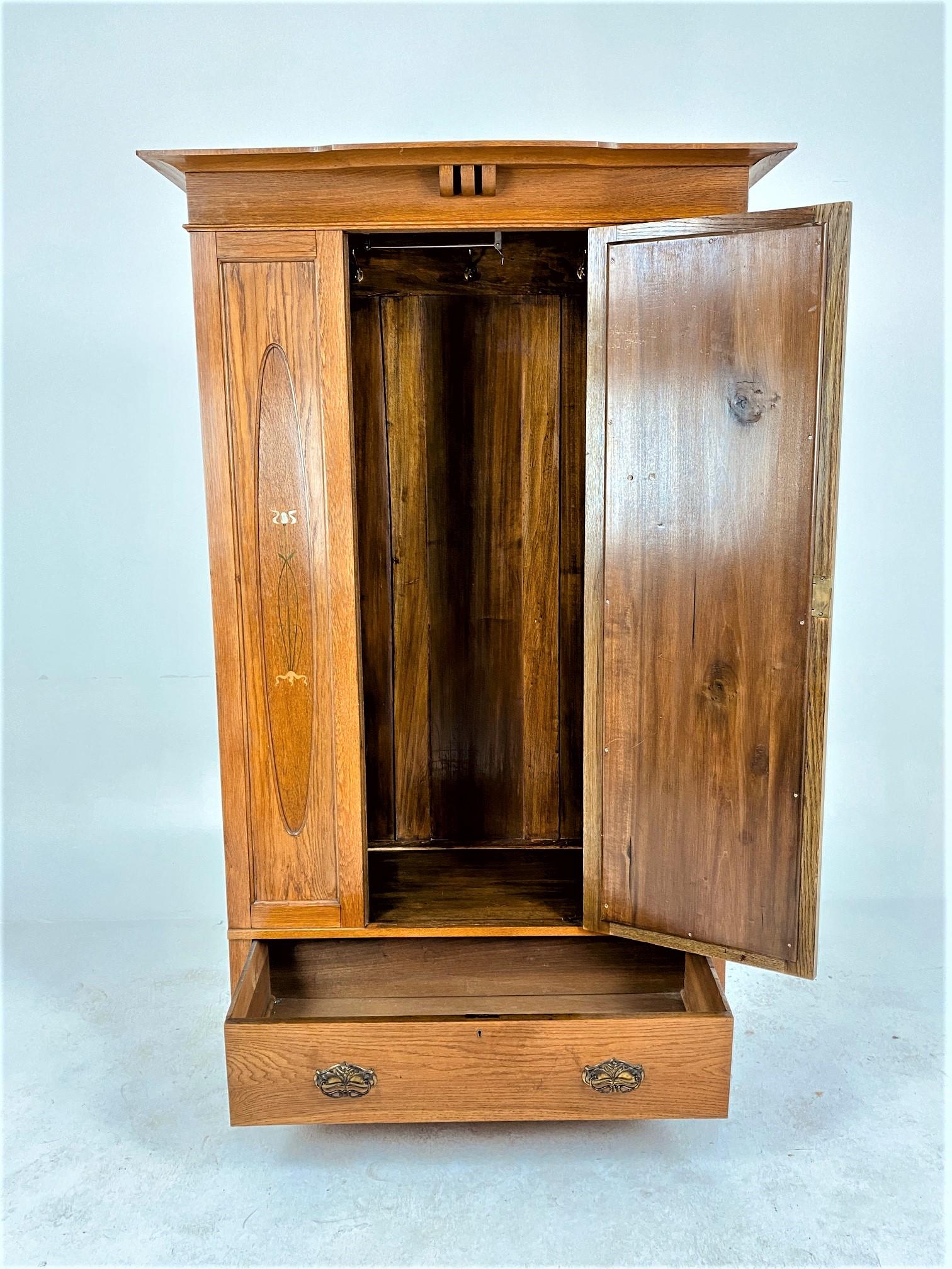 Antique Inlaid Art Nouveau Oak Armoire Wardrobe, Closet, Scotland 1910, B664 3