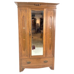 Used Inlaid Art Nouveau Oak Armoire Wardrobe, Closet, Scotland 1910, B664