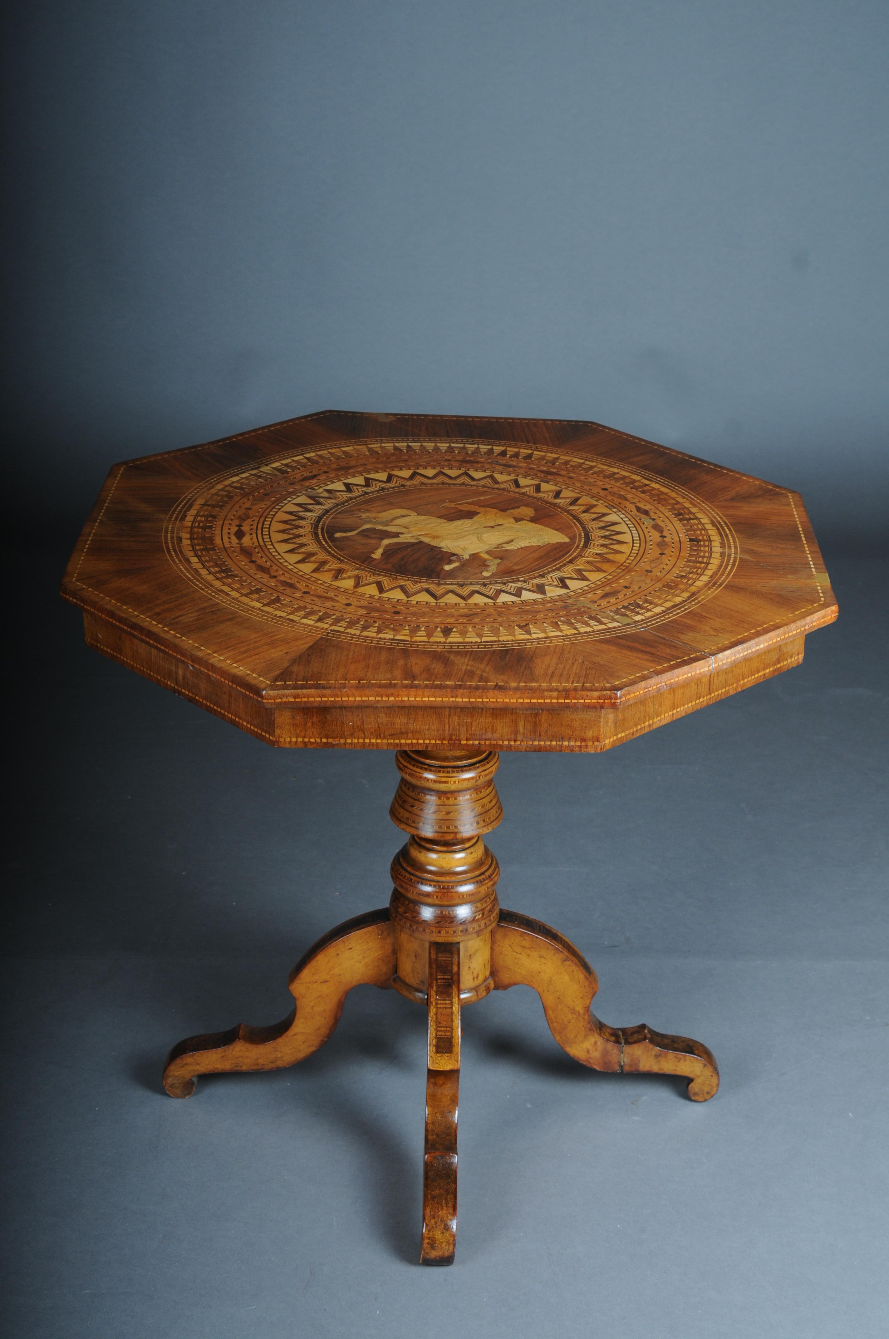 Walnut Antique Inlaid Baroque Side Table, 19th Century For Sale