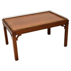 Antique Inlaid Brass Chippendale Style Coffee Table