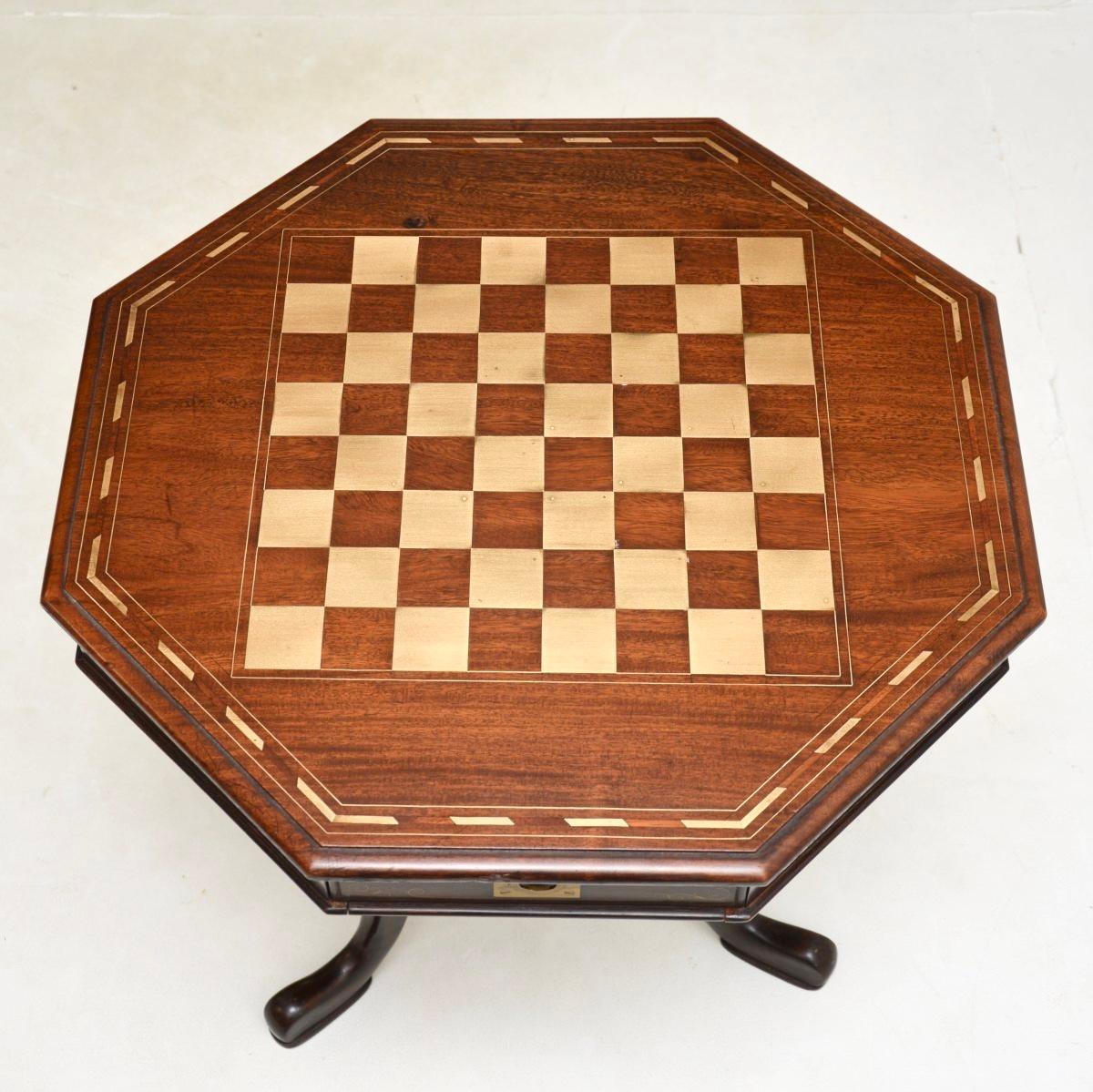 British Antique Inlaid Brass Side / Chess Table For Sale