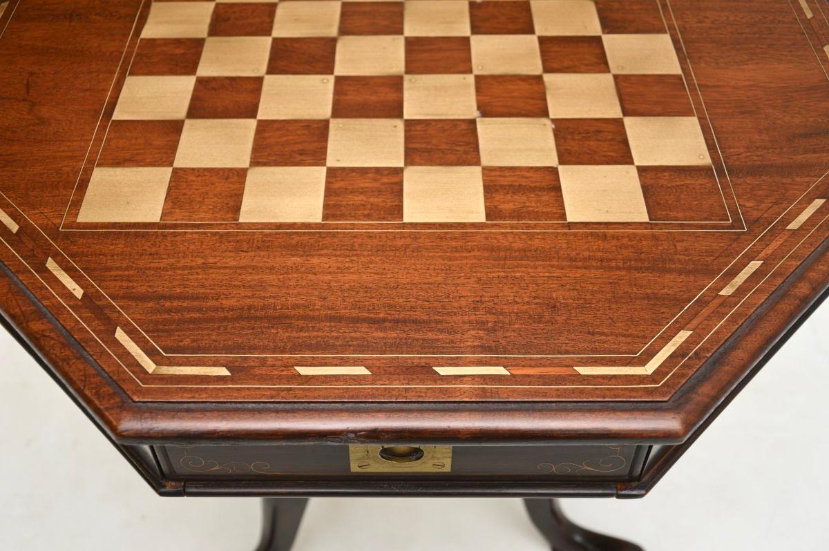 Mid-20th Century Antique Inlaid Brass Side / Chess Table For Sale