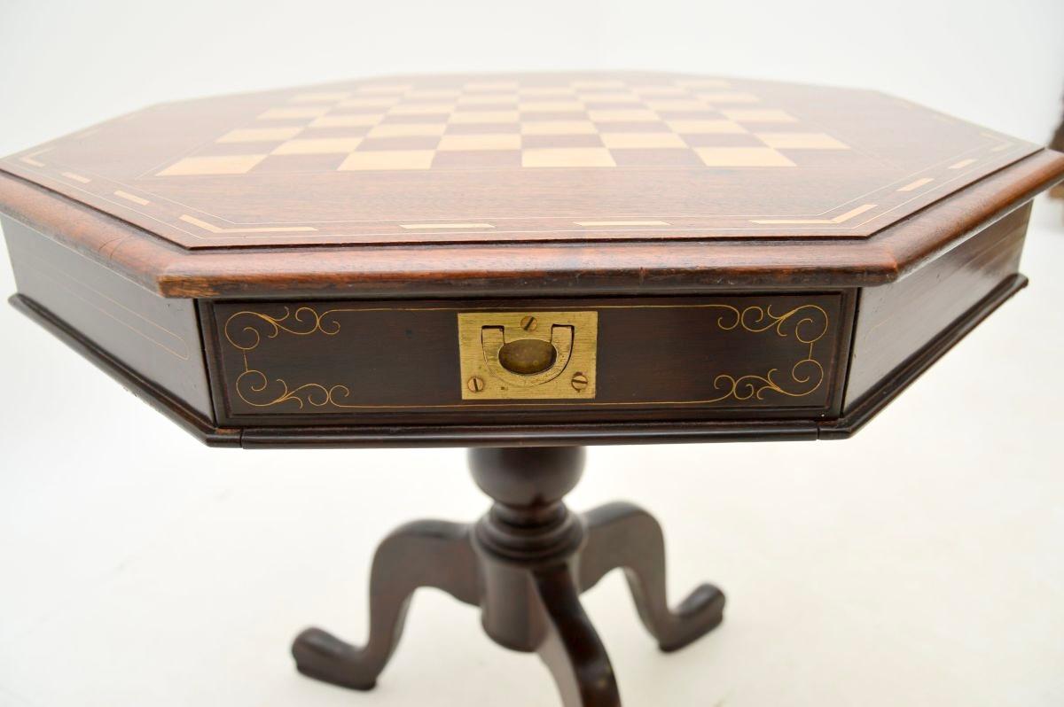 Antique Inlaid Brass Side / Chess Table For Sale 1