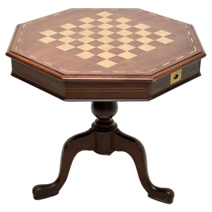 Antique Inlaid Brass Side / Chess Table For Sale