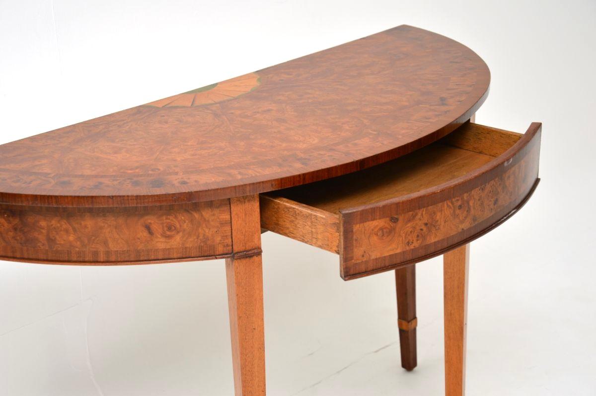 Antique Inlaid Burr Walnut Sheraton Style Console Table For Sale 4