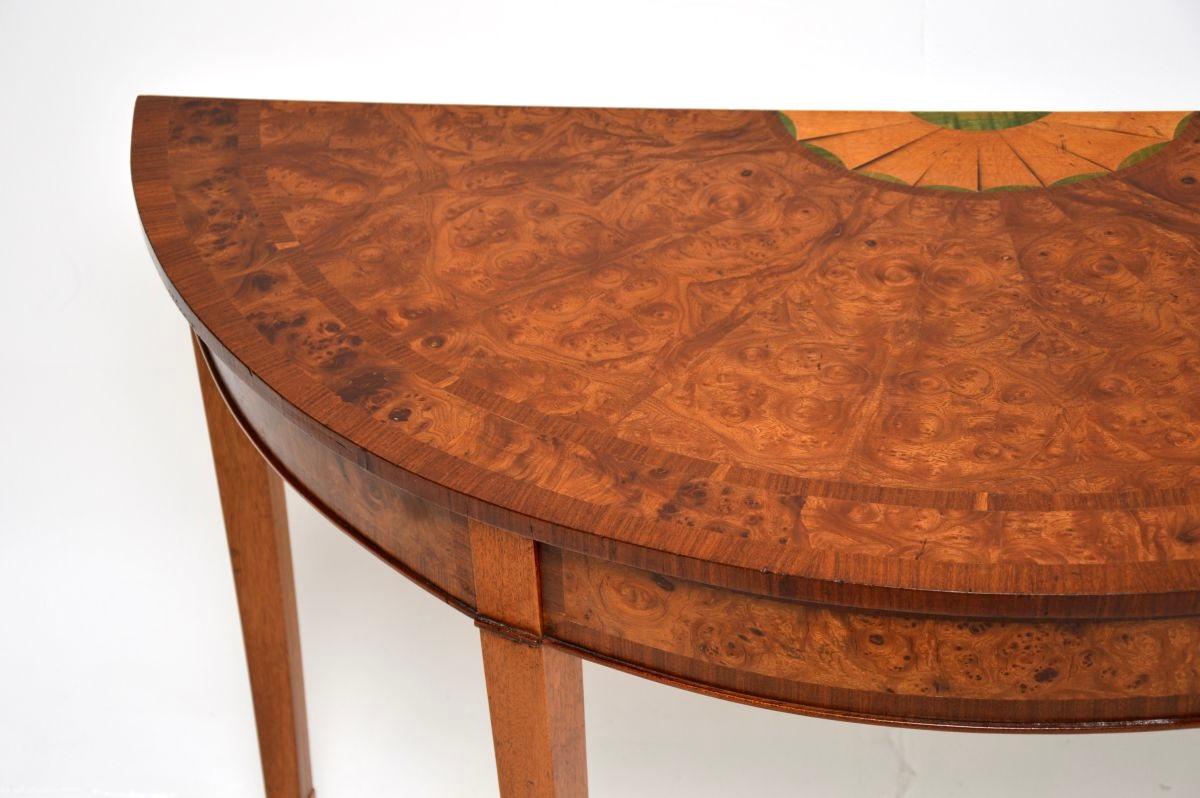 Satinwood Antique Inlaid Burr Walnut Sheraton Style Console Table For Sale