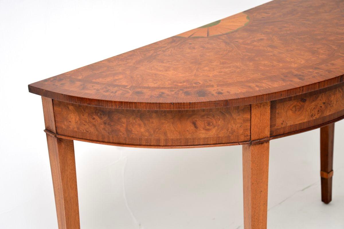 Antique Inlaid Burr Walnut Sheraton Style Console Table For Sale 3