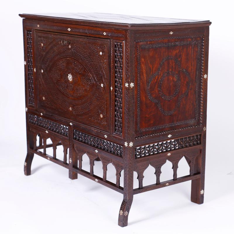 Moorish Antique Inlaid Cabinet and Blanket Chest