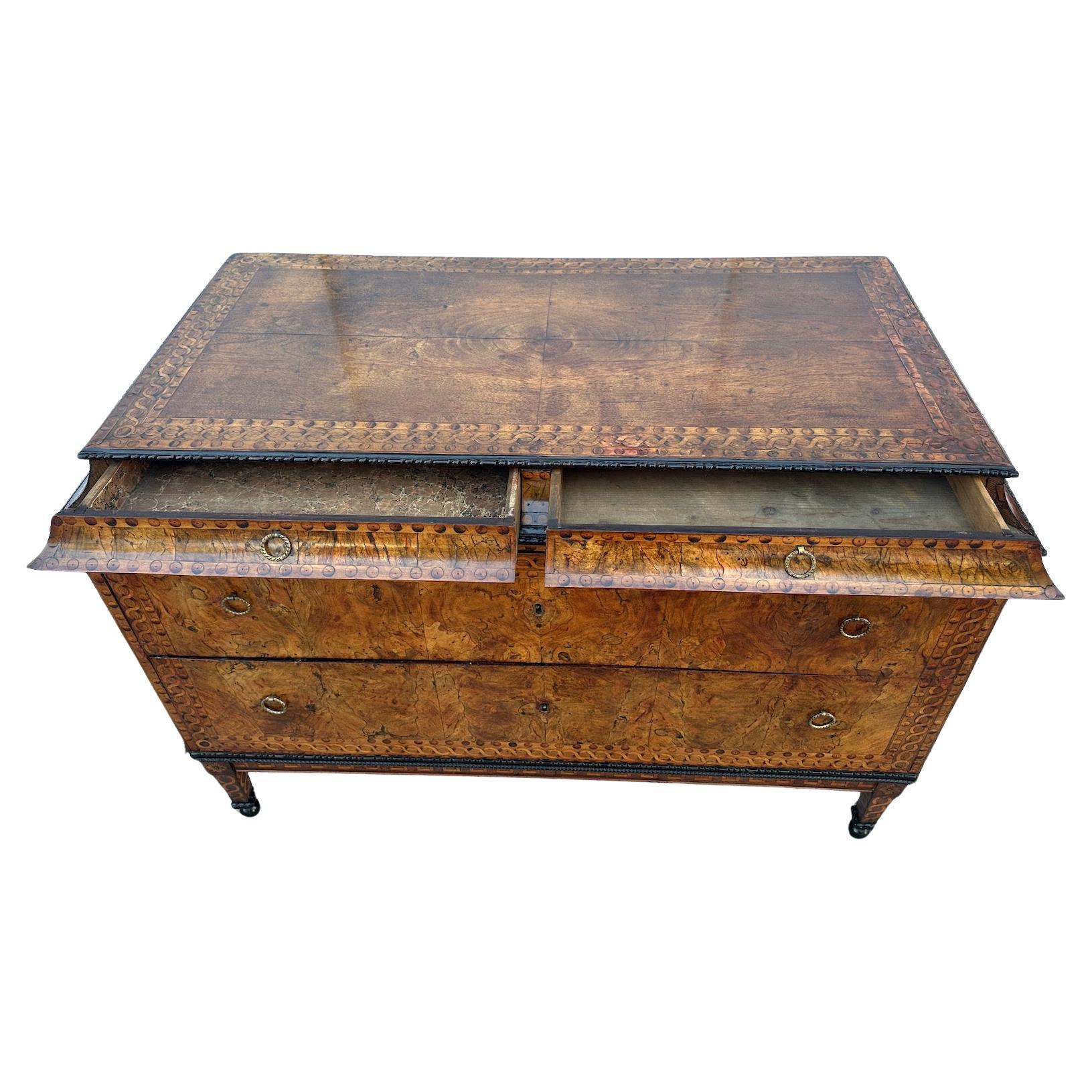 Italian Antique Inlaid Canted Top 4 Drawer Commode from Venice For Sale