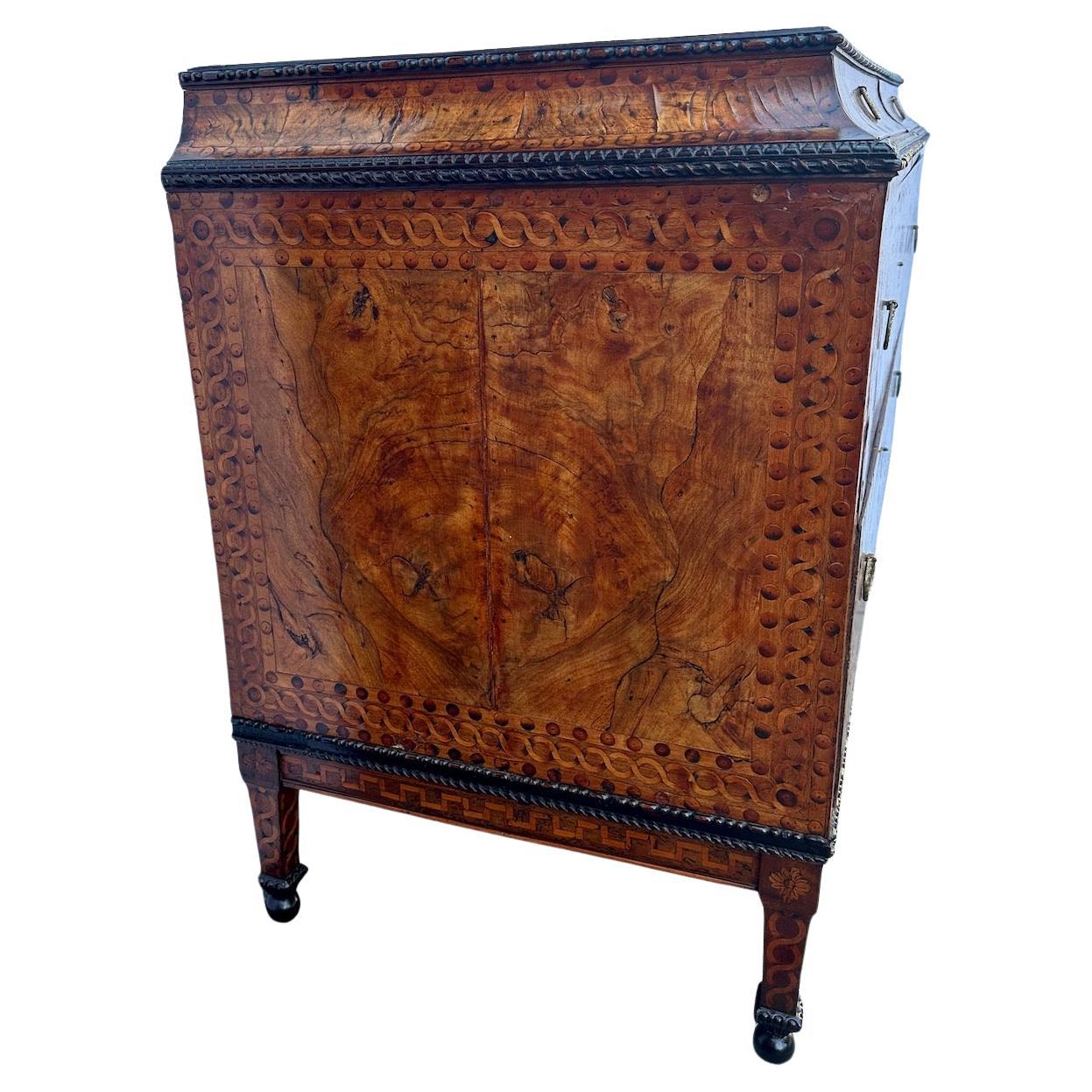 Ebonized Antique Inlaid Canted Top 4 Drawer Commode from Venice For Sale