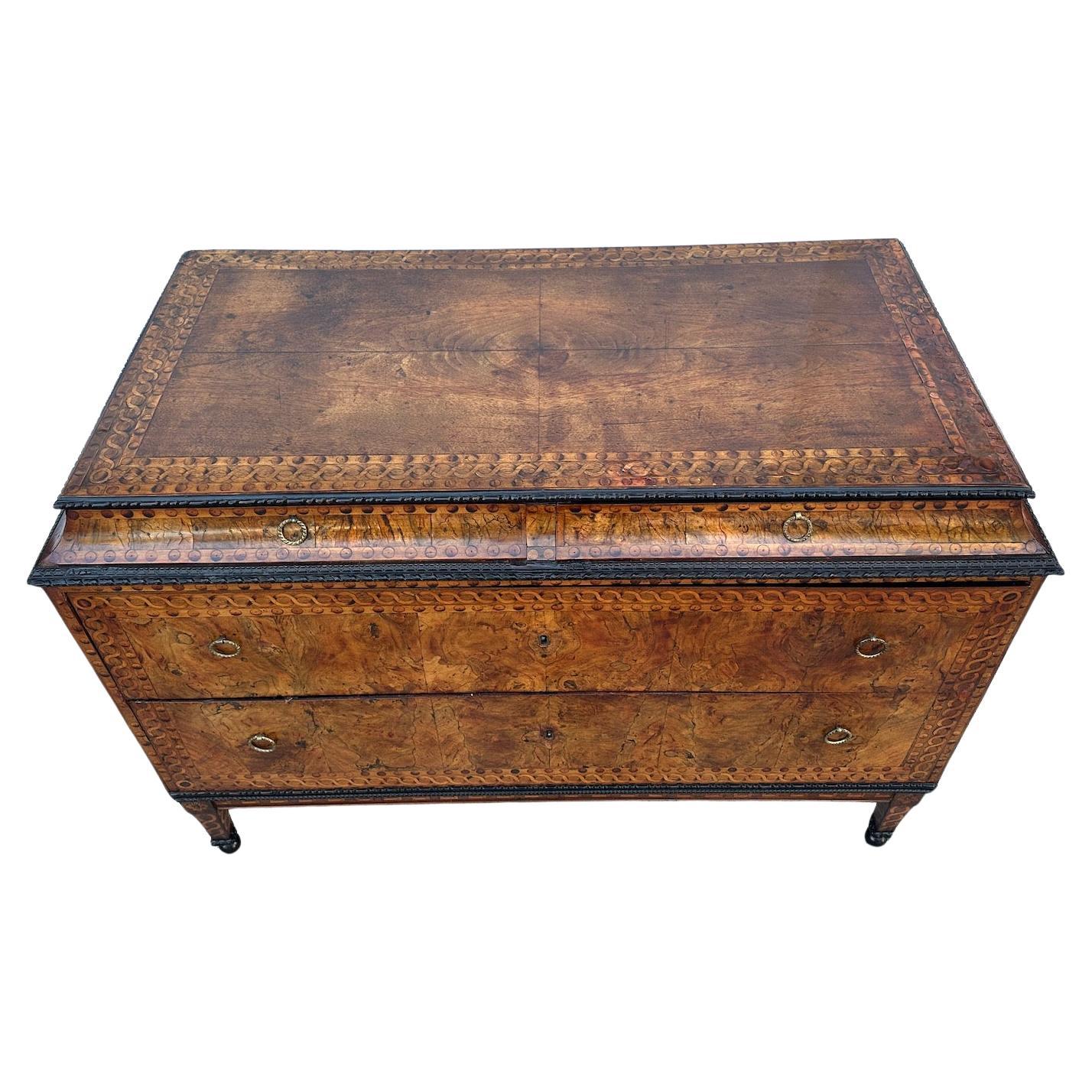 Bronze Antique Inlaid Canted Top 4 Drawer Commode from Venice For Sale