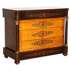 Antique Inlaid Chest of Drawers French Commode with Contrasting Marquetry