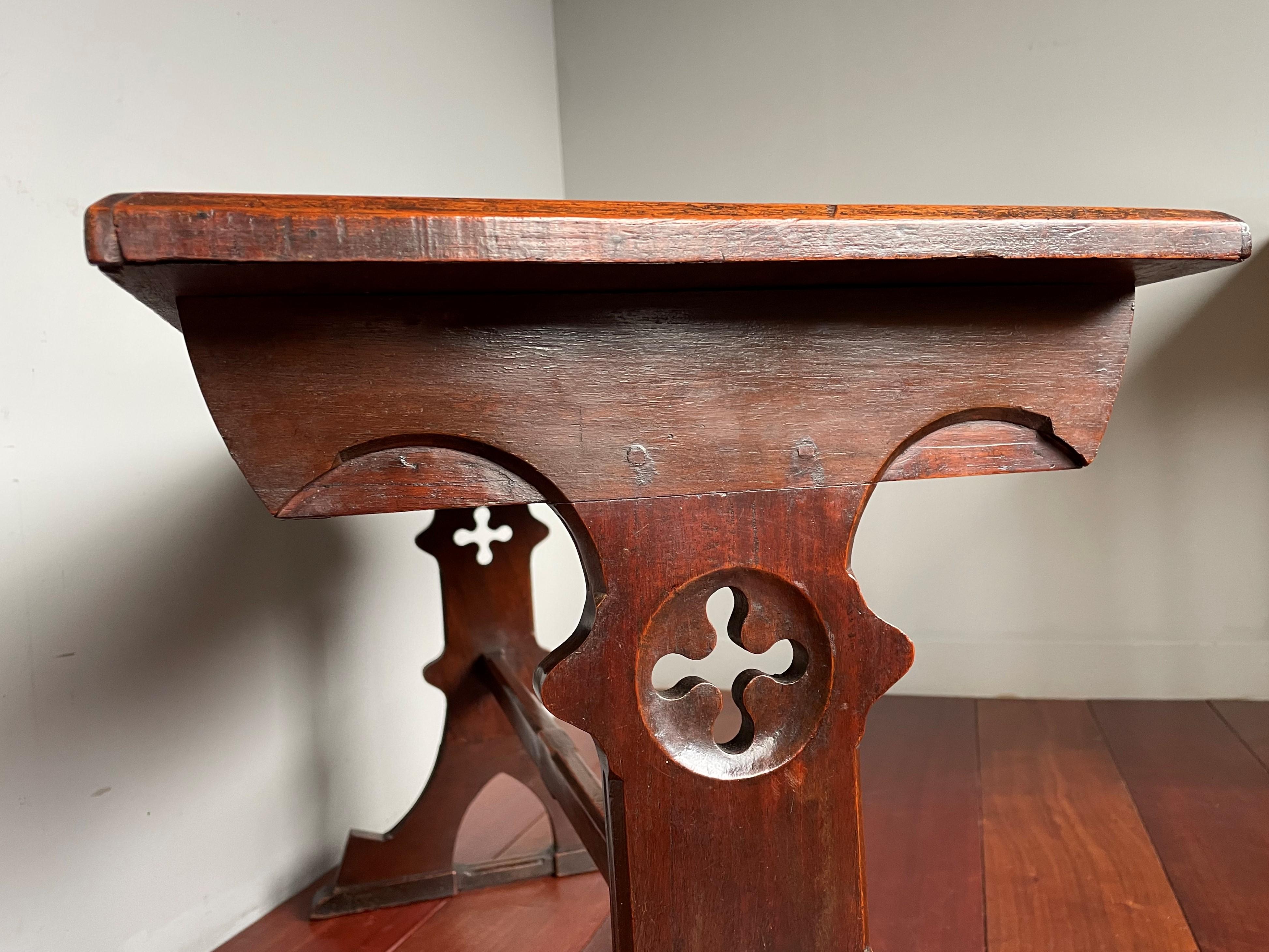 Antique Inlaid Colonial Gothic Revival Teakwood & Stunning Brass Side Table 1910 For Sale 13