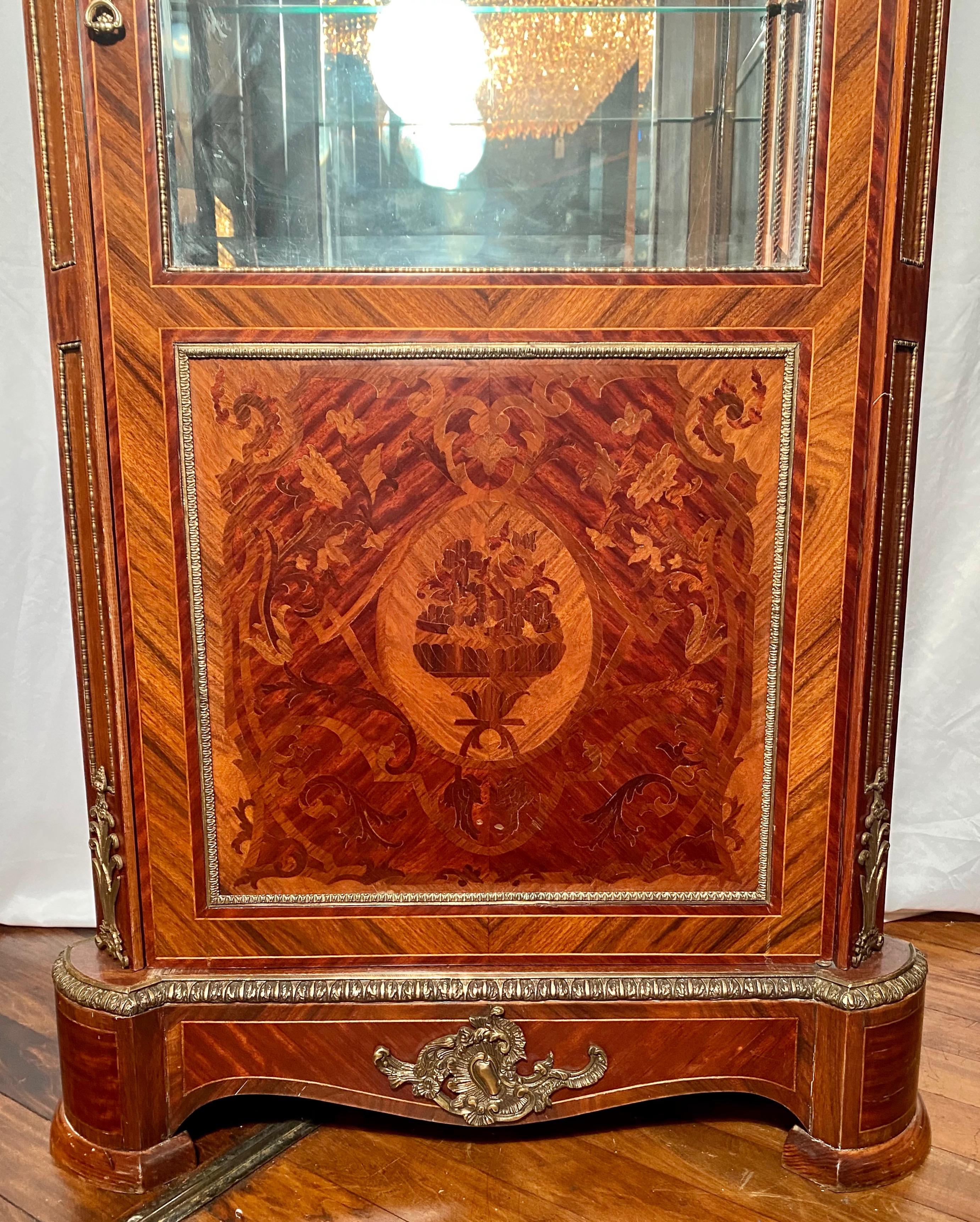 Antique French Napoleon III Inlaid Kingwood Display Cabinet with Gold Bronze Mounts, Circa 1890's.