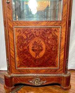 Antique French Napoleon III Gold Bronze & Inlaid Wood Display Cabinet Circa 1890