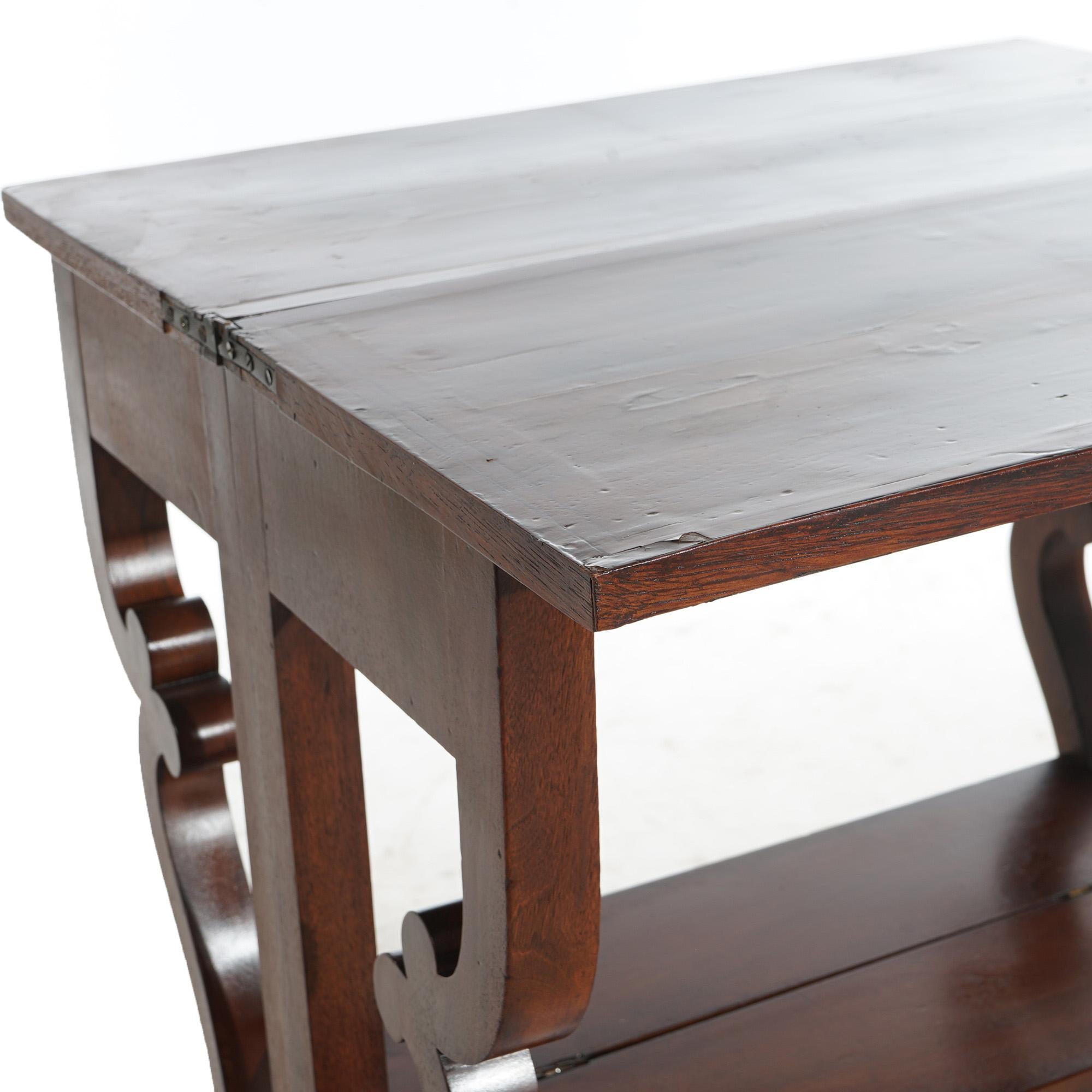 Antique Inlaid Flame Mahogany Card Table with Scroll Form Gate Legs C1850 7