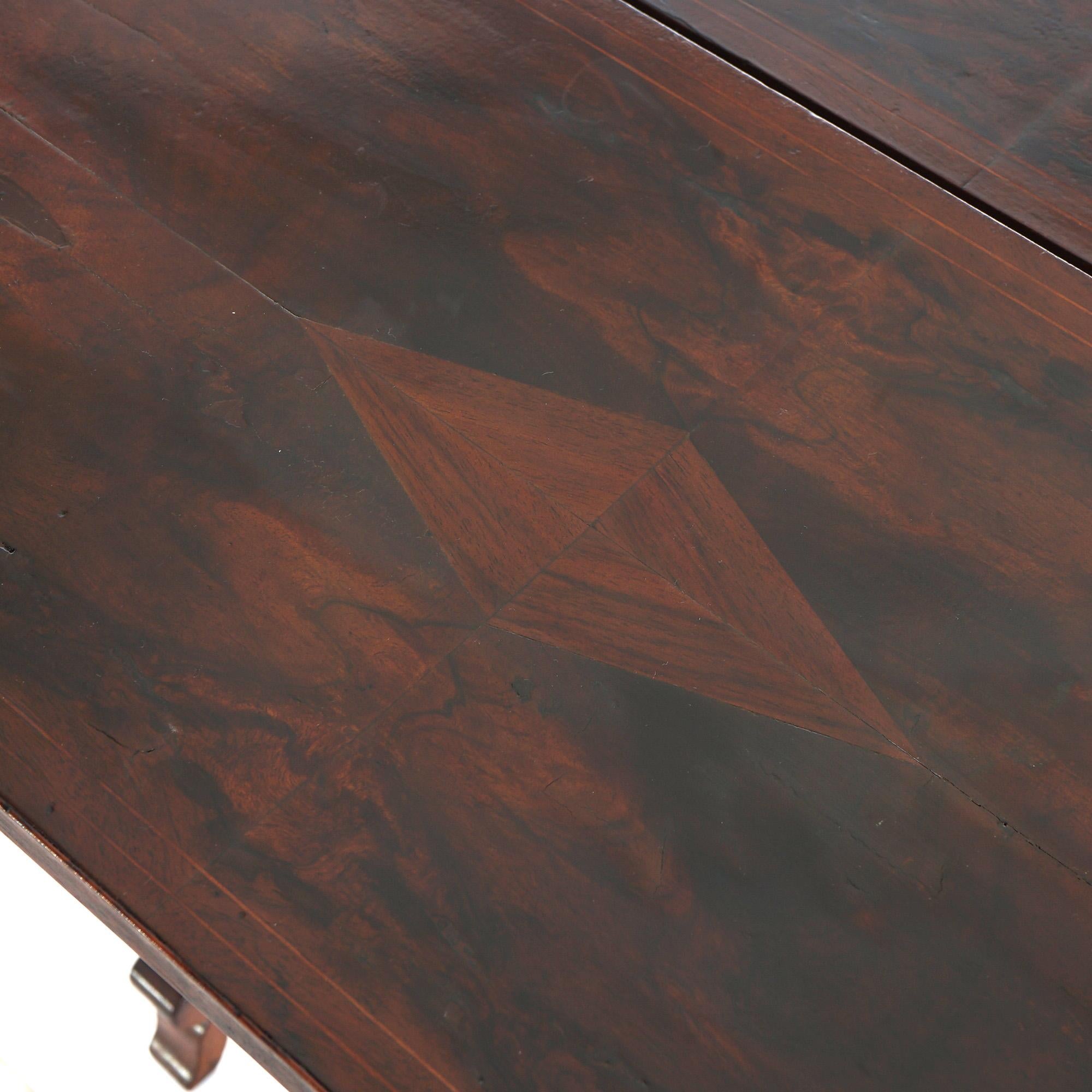 Antique Inlaid Flame Mahogany Card Table with Scroll Form Gate Legs C1850 8