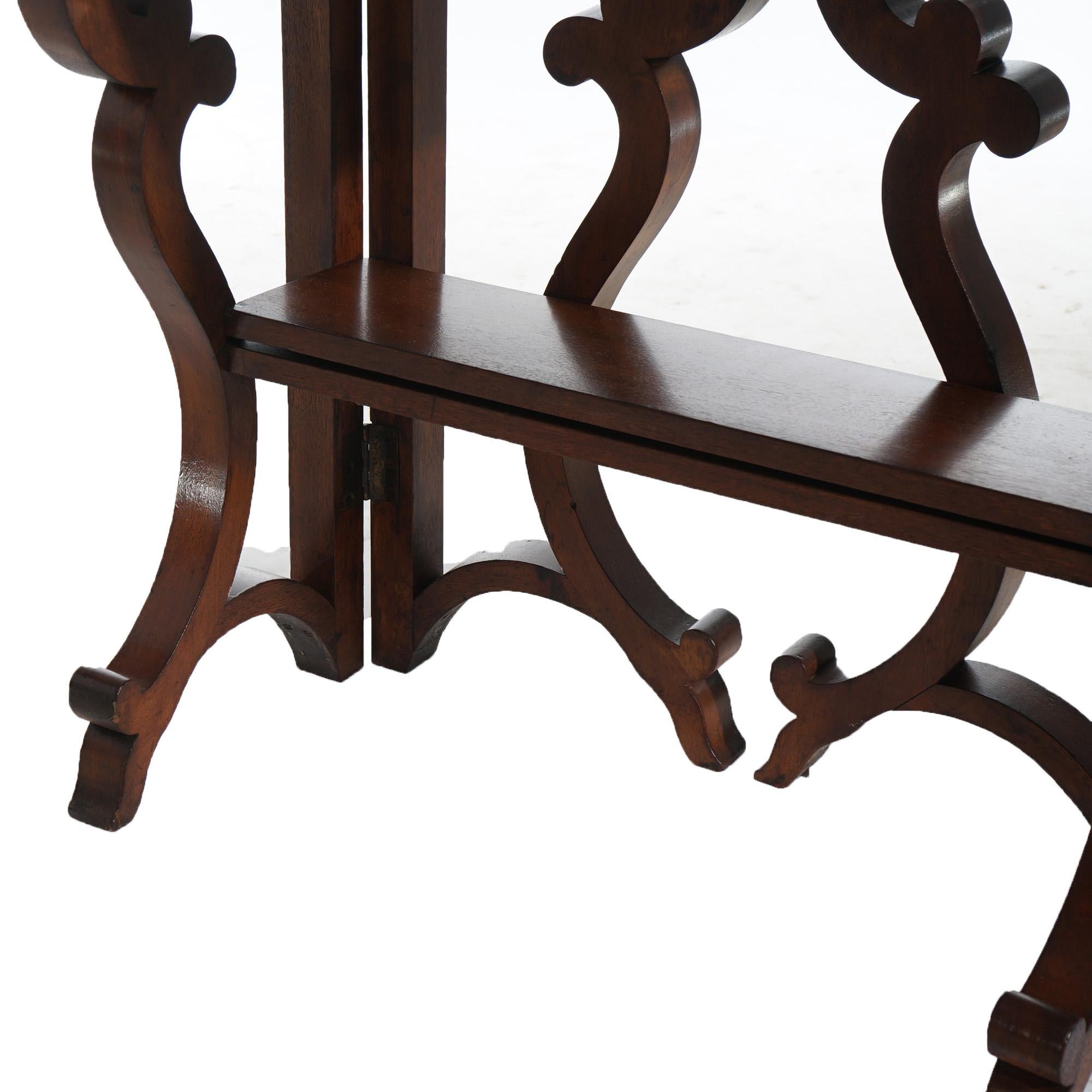 American Empire Antique Inlaid Flame Mahogany Card Table with Scroll Form Gate Legs C1850