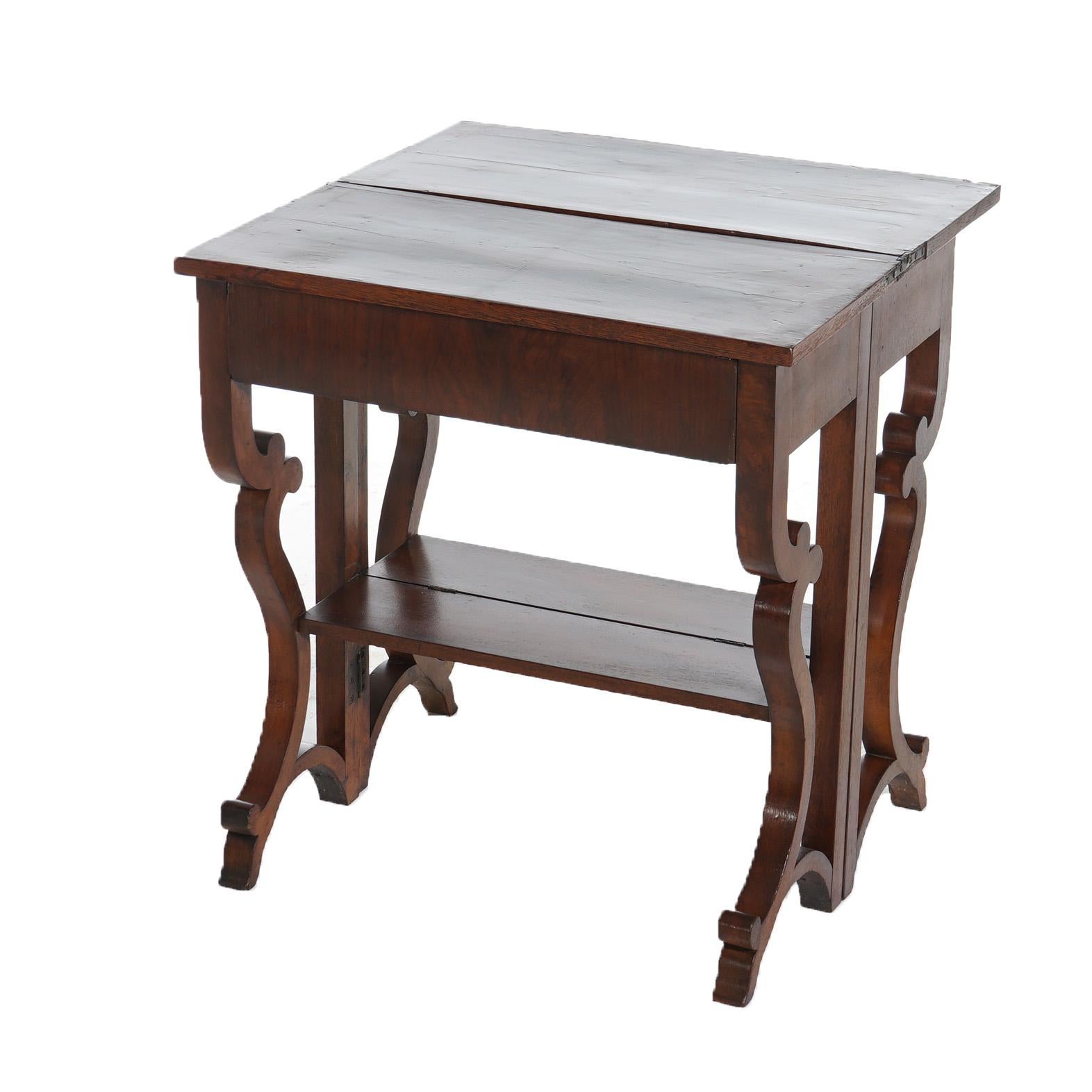 Antique Inlaid Flame Mahogany Card Table with Scroll Form Gate Legs C1850 1