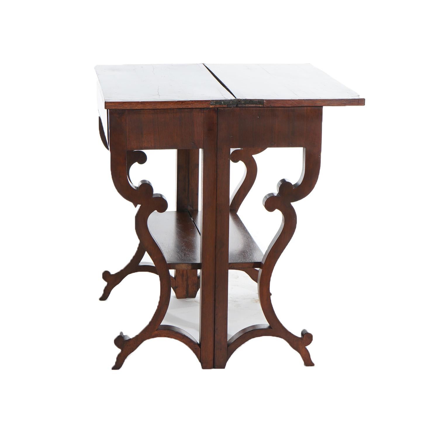 Antique Inlaid Flame Mahogany Card Table with Scroll Form Gate Legs C1850 2