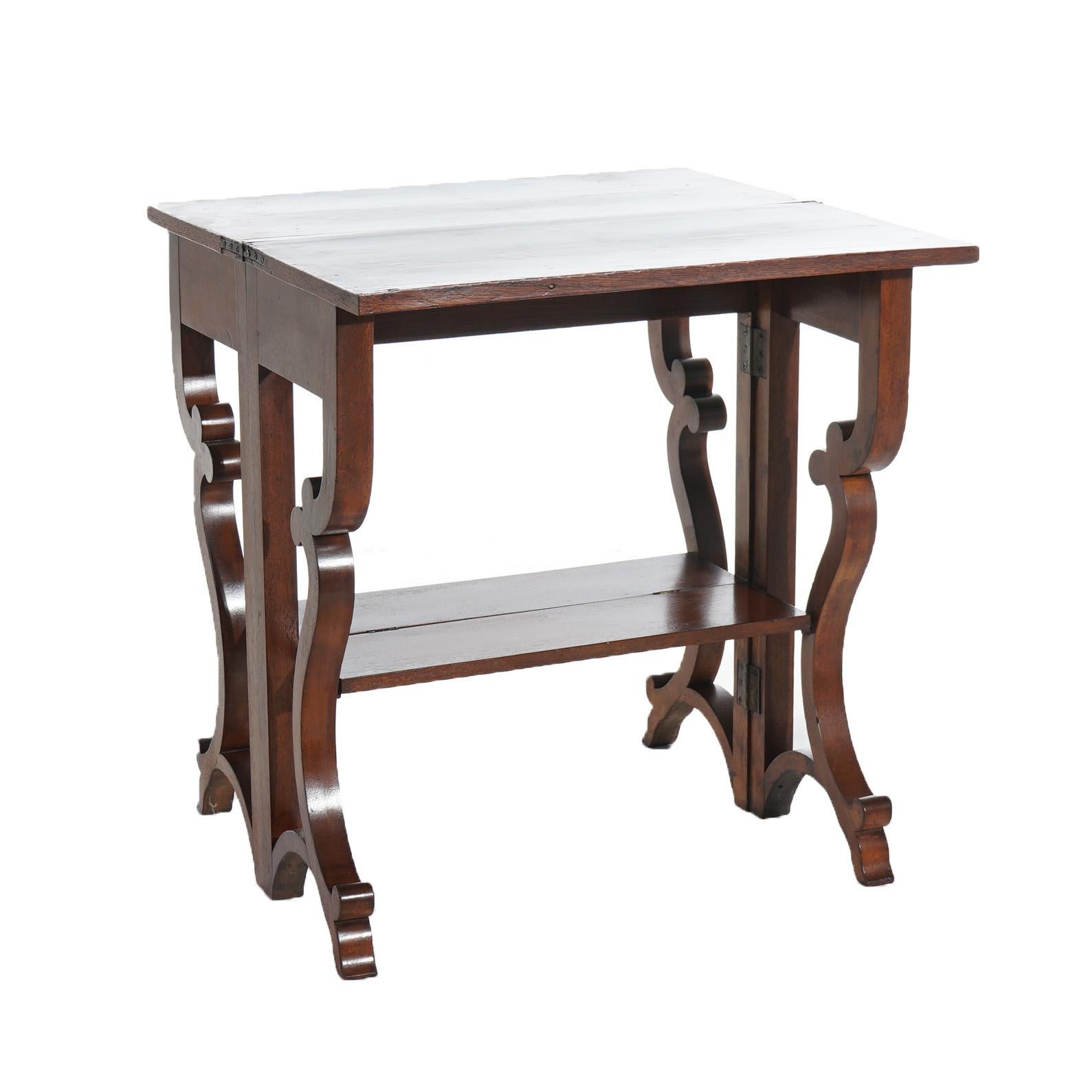 Antique Inlaid Flame Mahogany Card Table with Scroll Form Gate Legs C1850 3