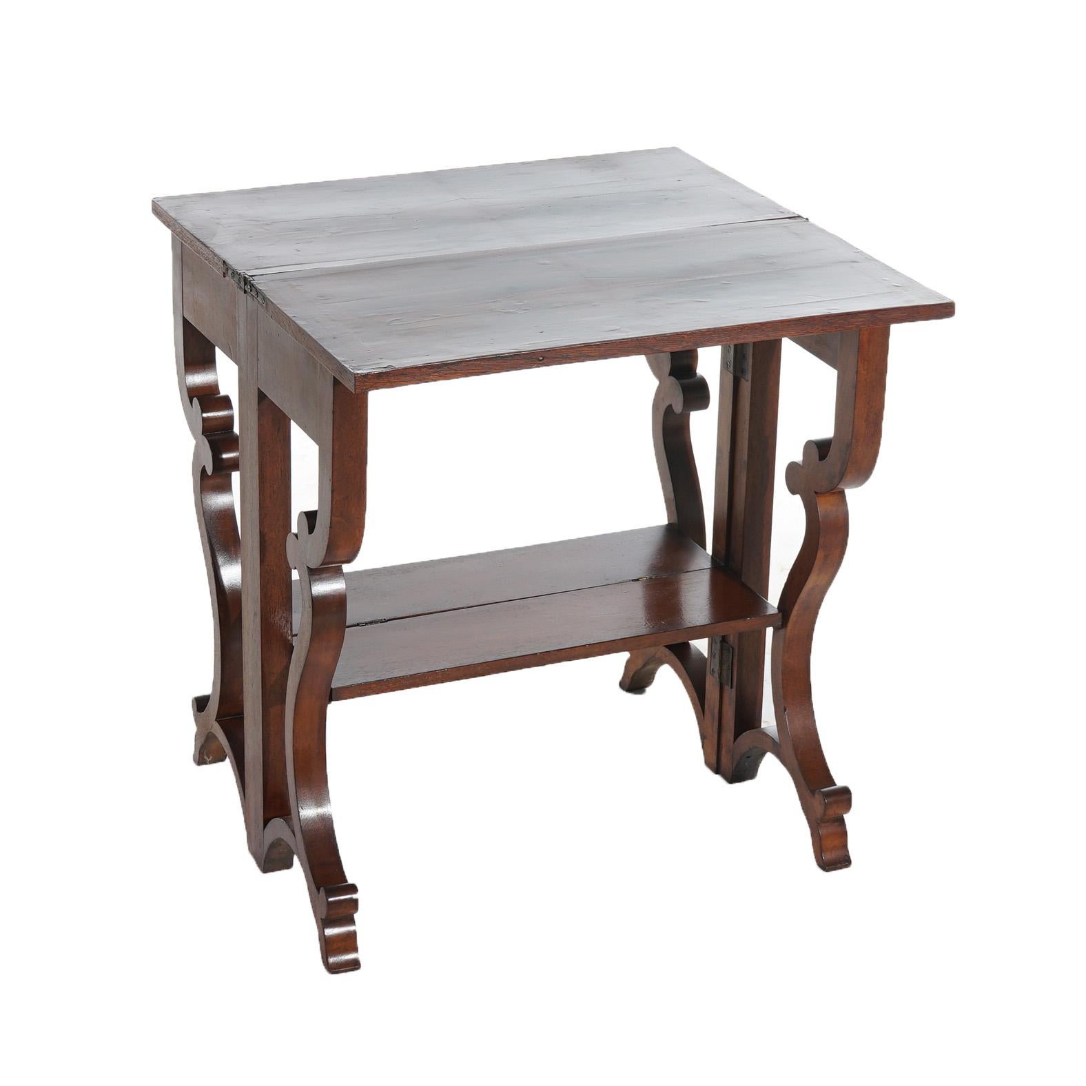Antique Inlaid Flame Mahogany Card Table with Scroll Form Gate Legs C1850 4