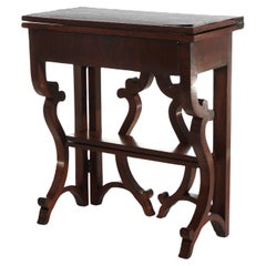Antique Inlaid Flame Mahogany Card Table with Scroll Form Gate Legs C1850