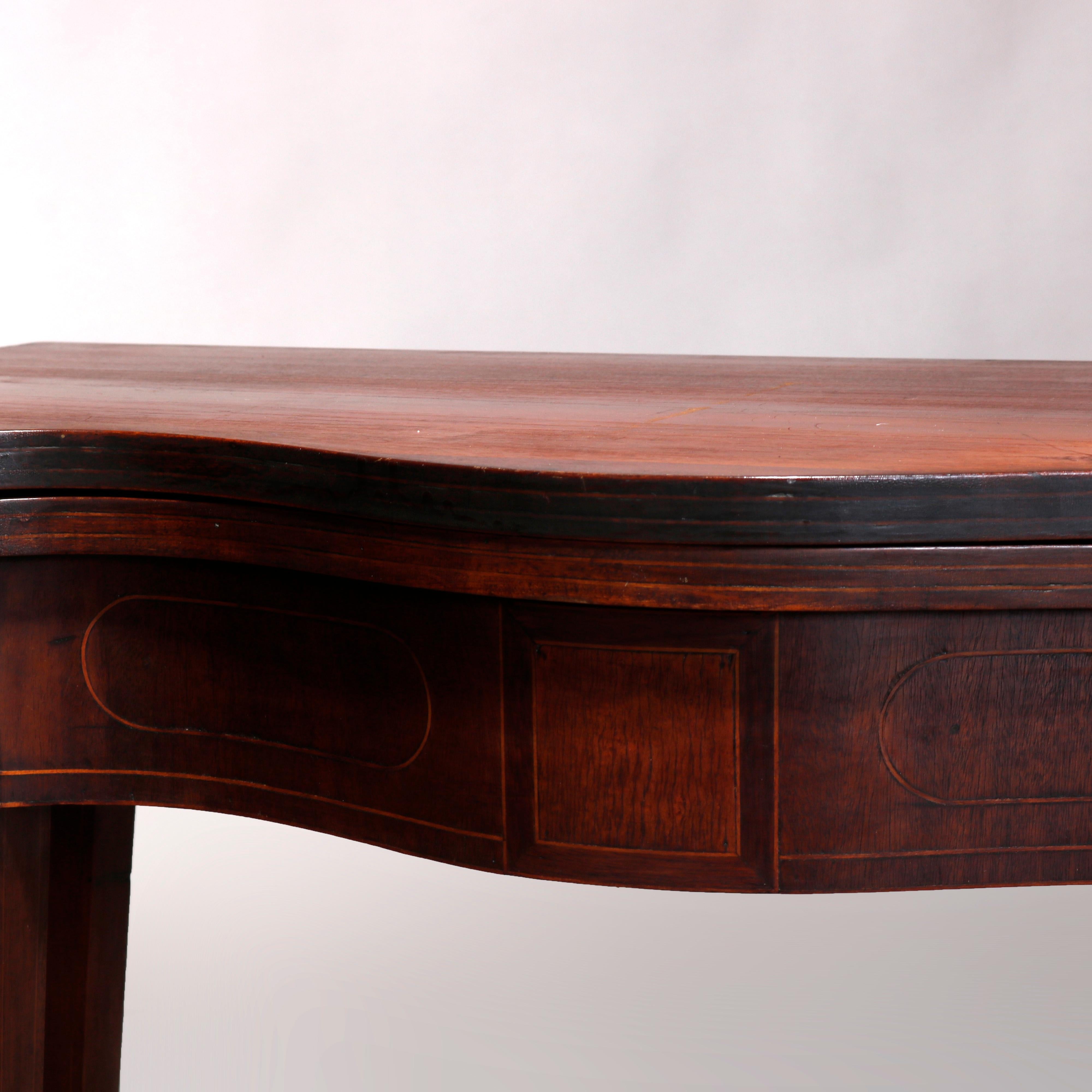 Antique Inlaid Flame Mahogany Hepplewhite Serpentine Game Table, circa 1840 1