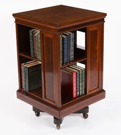 Antique Inlaid Flame Mahogany Revolving Bookcase 20th Century