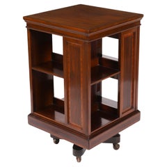 Antique Inlaid Flame Mahogany Revolving Bookcase 20th Century