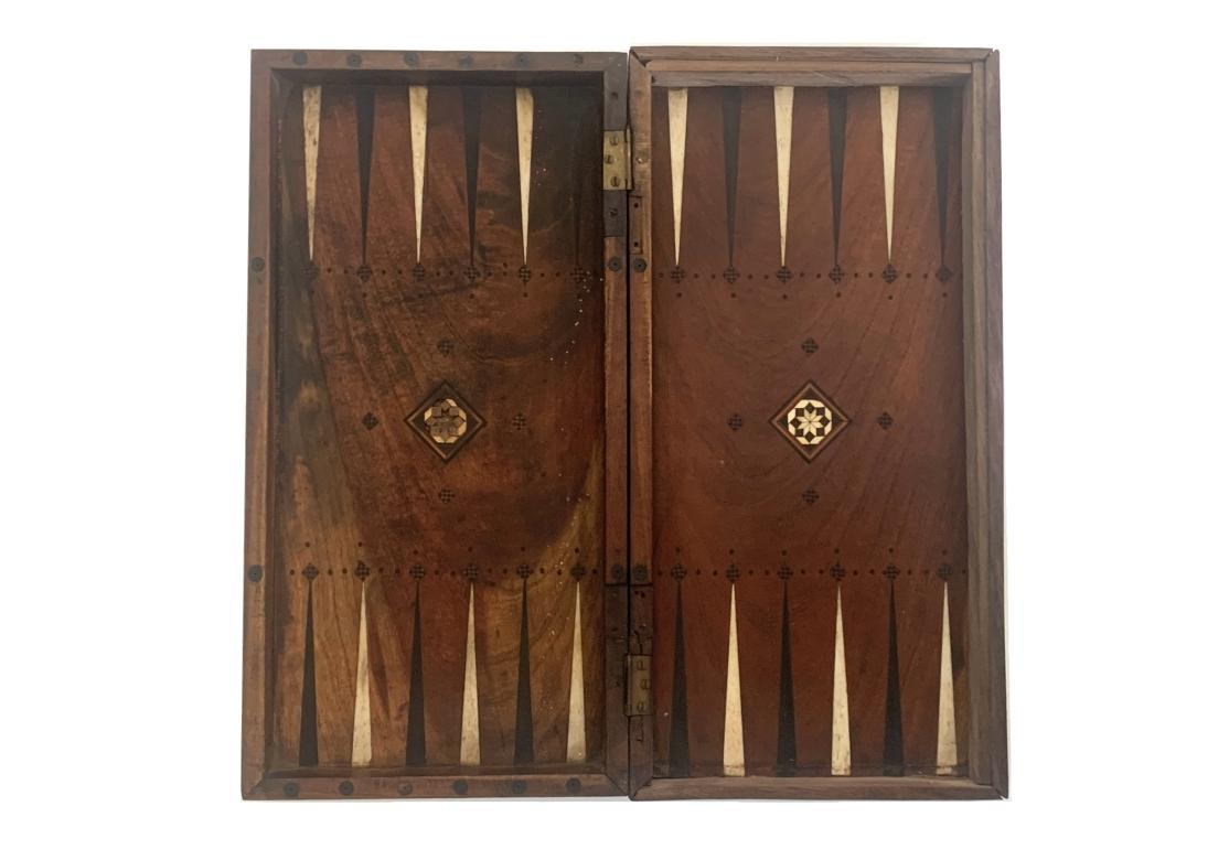 Antique Inlaid Folding Wooden Game Board In Distressed Condition For Sale In Bridgeport, CT