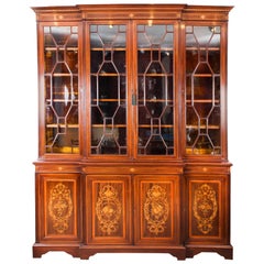 Used Inlaid Four Door Breakfront Bookcase by Edwards & Roberts 19th C