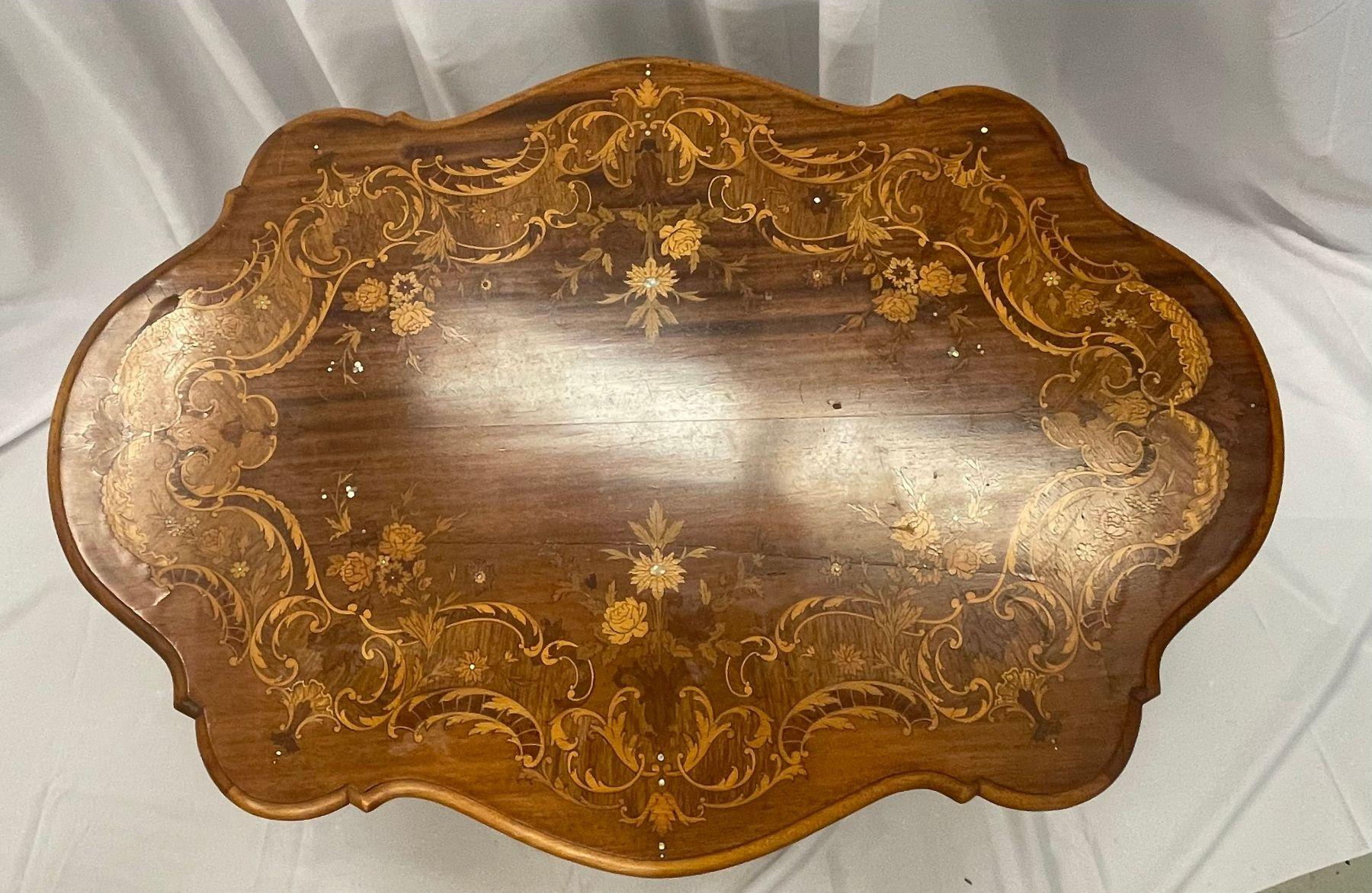 Antique Inlaid French End, Side or Center Table, Mother of Pearl, Louis XV In Good Condition In Stamford, CT
