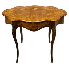 Antique Inlaid French End, Side or Center Table, Mother of Pearl, Louis XV